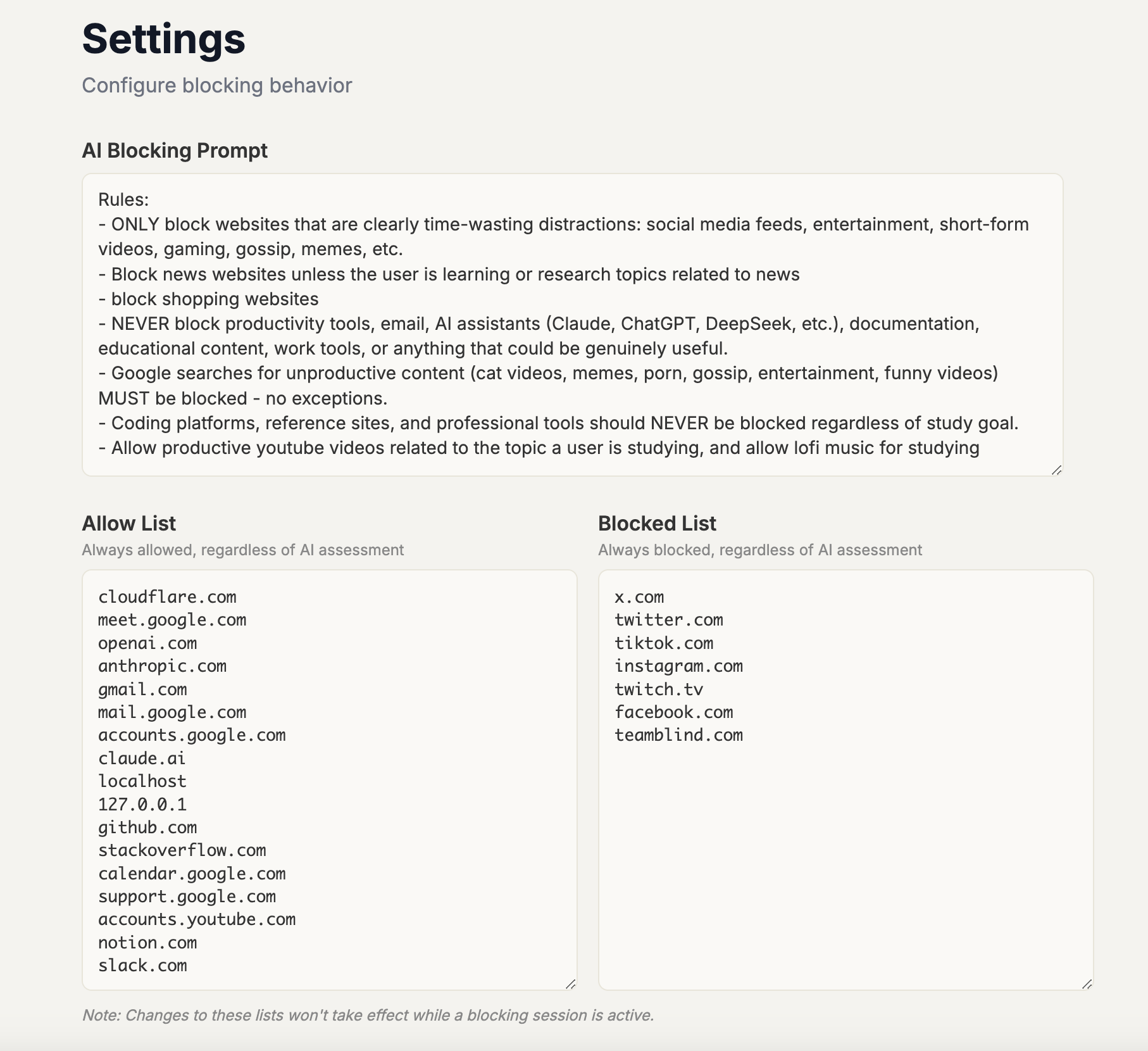 Example of a site being blocked while a study video is allowed